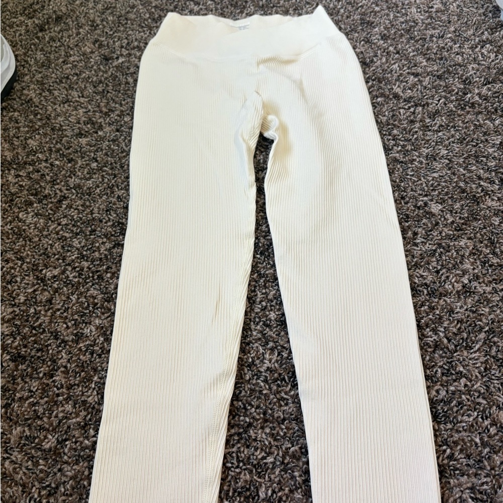 Cream Ribbed Leggings